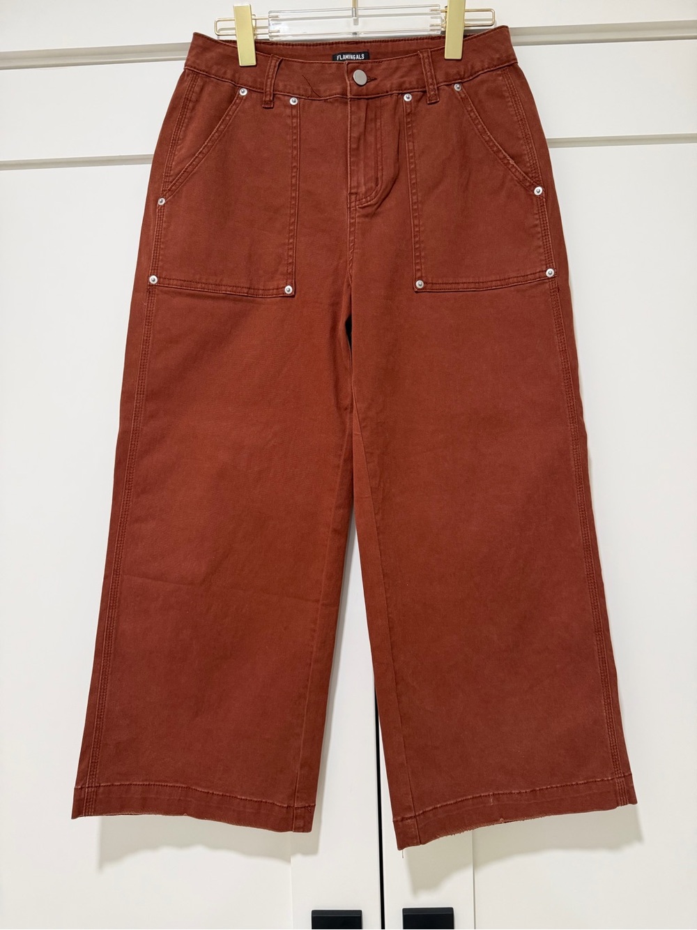 Flamingals Rust Wide Leg Cropped Carpenter Pants Women’s Medium Stretch